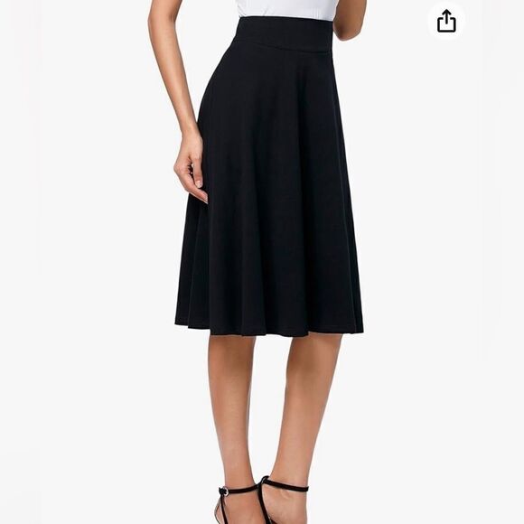 Kate Kasin Flared Stretchy Midi Skirt High Waist Jersey Skirt for Women - Picture 4 of 6